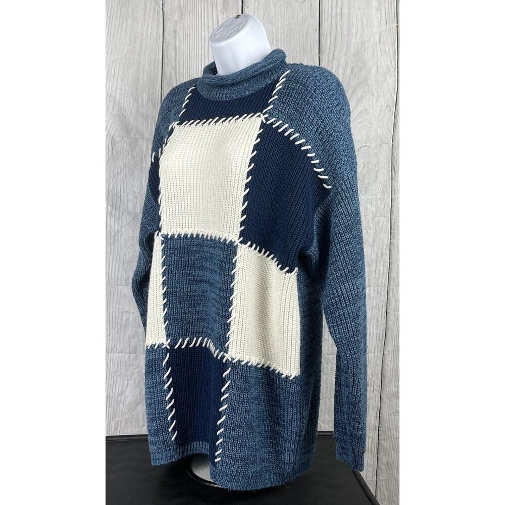 Spice of Life Womens Medium Vintage Long Sleeve Blue White Sweater Patchwork - Picture 4 of 11